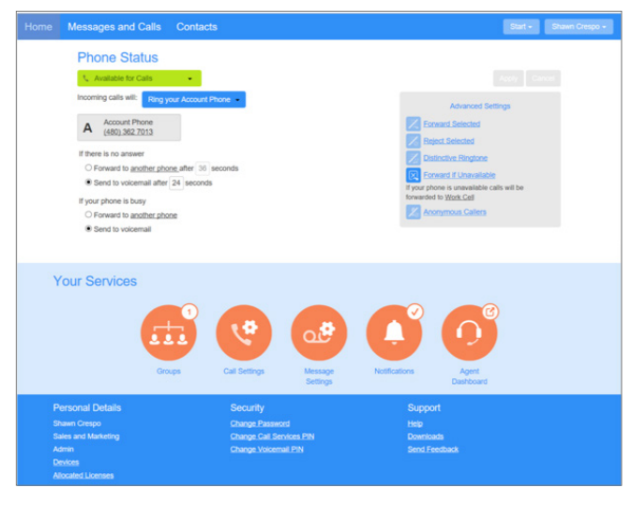 hosted pbx voip commportal dashboard